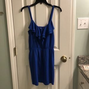 Amanda Uprichard Blue silk ruffle front dress